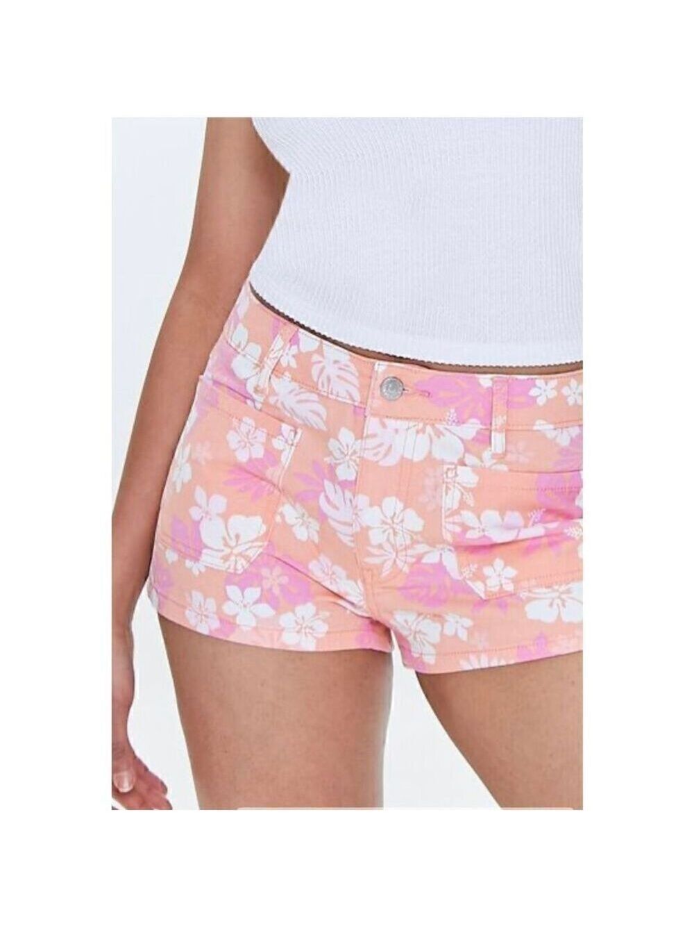 Forever 21 Tropical Floral Print Denim Shorts (27)